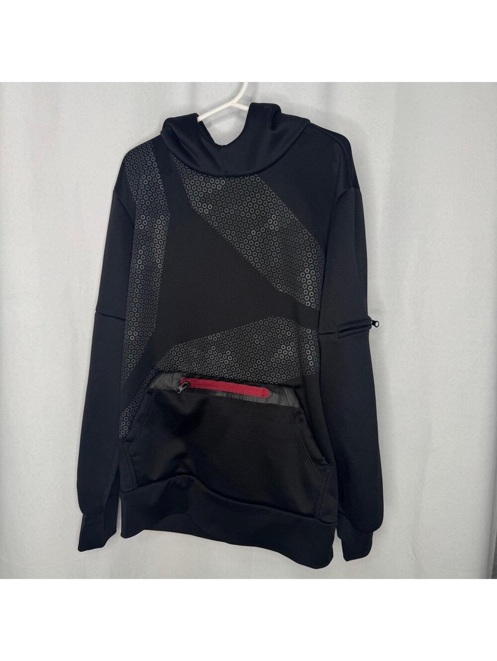 Reebok Athletic Hoodie Black Pouch & Front and Sleeve Zip Pockets Sz medium (8)